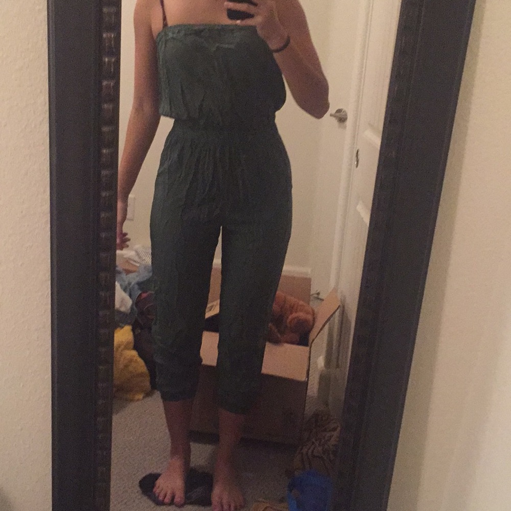Olive strapless jumpsuit size medium